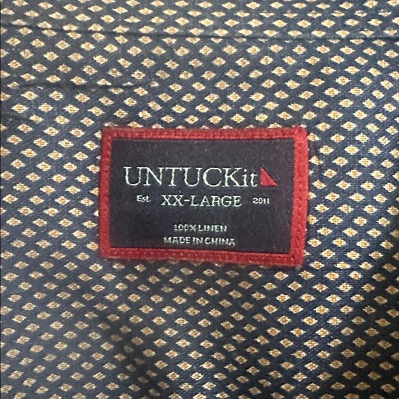 EUC Untuckit Men’s Navy Diamond Linen Short Sleeve Button Down Shirt XXL - Picture 2 of 3